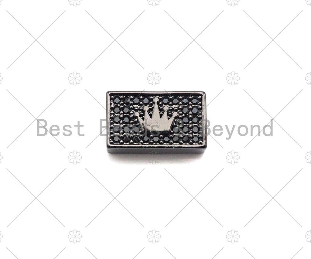 Black CZ Large Hole Embossment Crown Spacer Micro Pave Beads, Cubic Zirconia Cuboid Spacer Beads, Men's Bracelet Findings,13x8mm, SKU#LD11