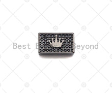 Load image into Gallery viewer, Black CZ Large Hole Embossment Crown Spacer Micro Pave Beads, Cubic Zirconia Cuboid Spacer Beads, Men's Bracelet Findings,13x8mm, SKU#LD11