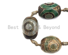 Load image into Gallery viewer, 1pc/12pc Tibetan Barrel Agate Beads, Green Brown EYE Dzi Drum beads, Tibetan Eye Agate Beads, 15x20mm, sku#U530C