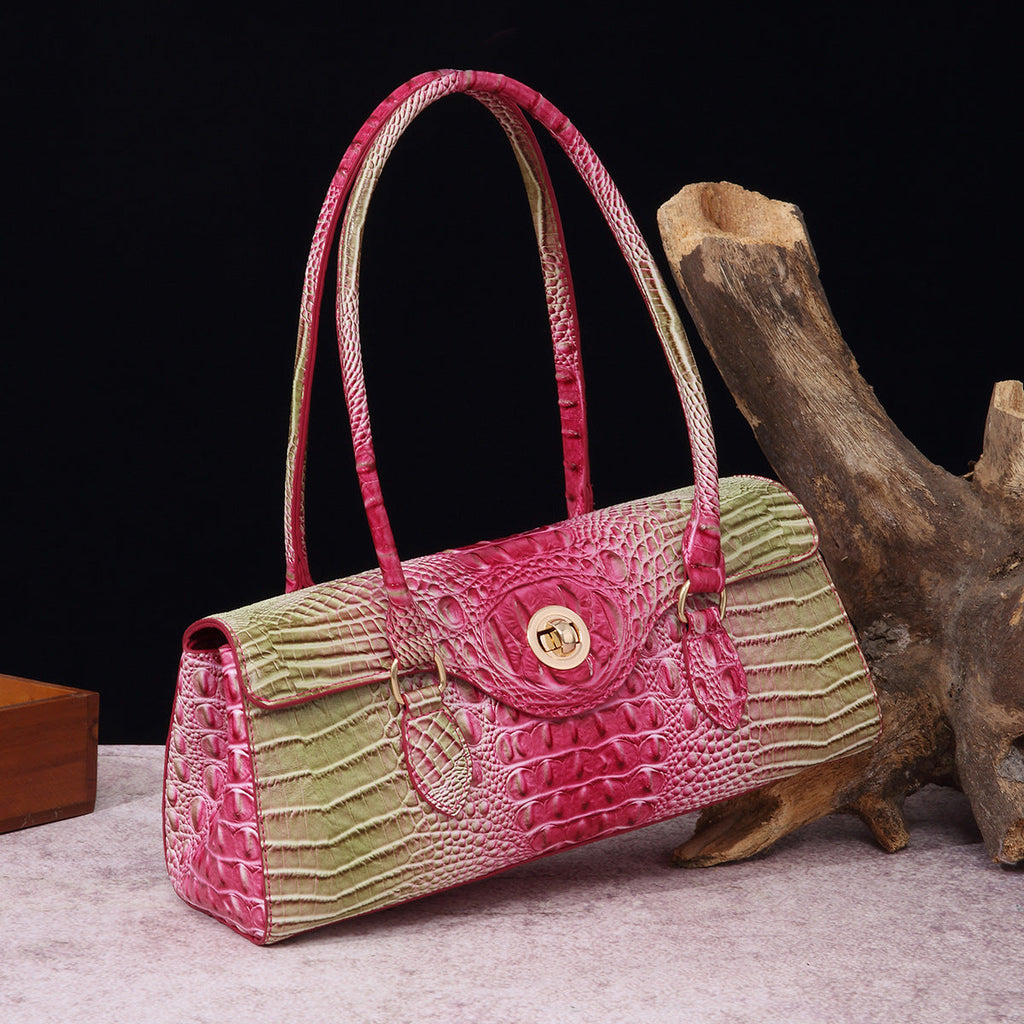 Women's Crocodile-Print Shoulder Tote Bag - Retro European Style PU Leather Handbag