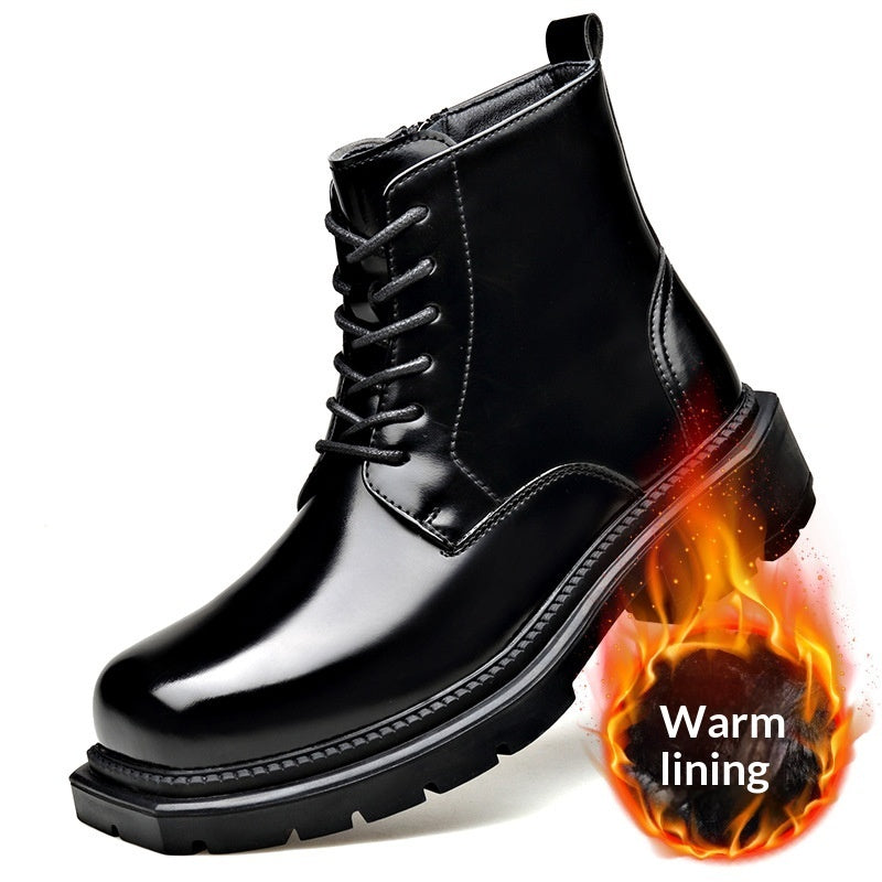 Women's Insulated Side Zipper Boots - Wedge Heel High Shaft Winter Boots with Rubber Sole