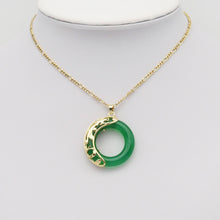 Load image into Gallery viewer, Dragon on High Quality Green Jade Donut Ring Pendant, Sku#LX359