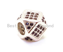Load image into Gallery viewer, CZ Micro Pave Big Hole Multi Sided Cubic Square Beads, Hex Cubic Zirconia Spacer, Black/Gold/Silver Men's Jewelry Findings,7x9mm, sku#G119