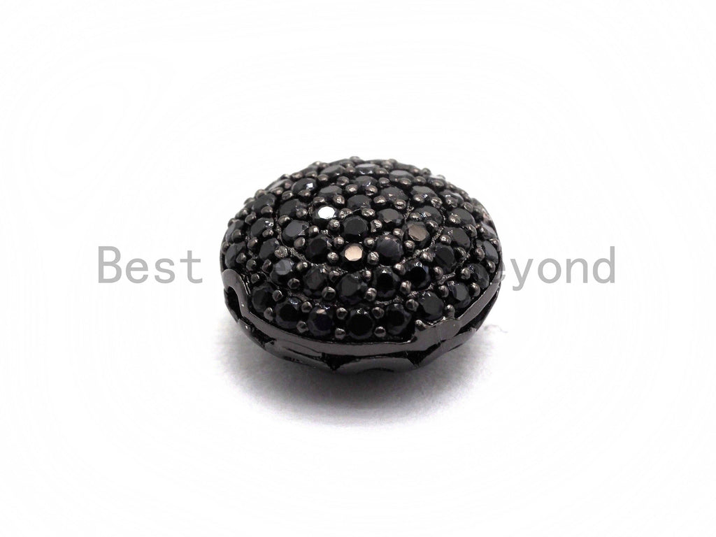 Black CZ Pave On Black Micro Pave Button Round Spacer Beads for Bracelet/Necklace, Spacer Beads, 11mm, sku#C98