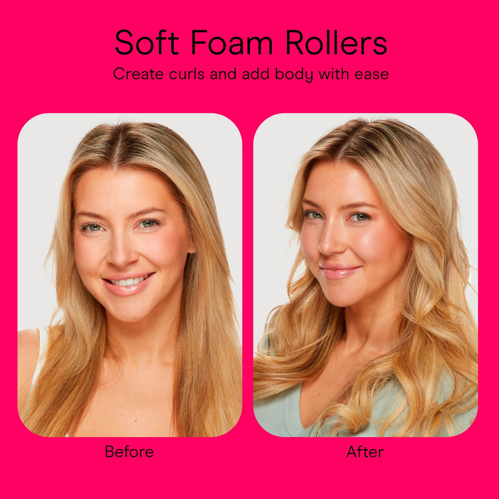 Conair Foam Self-Fastening Rollers, Assorted Sizes, Zipper Case, Neon Colors, 48 Count