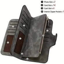 Load image into Gallery viewer, Vintage Faux Leather Long Wallet – Trifold Credit Card Holder with Snap &amp; Zipper