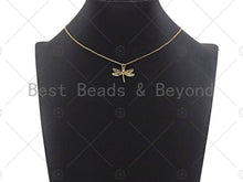 Load image into Gallery viewer, CZ Micro Pave Dragonfly Shape Pendant/Charm,Dragonfly  Cubic Zirconia Pendant, Silver/Gold Tone,24x17mm,Sku#L316