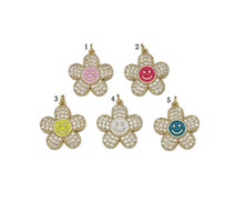 Load image into Gallery viewer, CZ Enamel Smiley Face Flower Charm, Sku#LD340