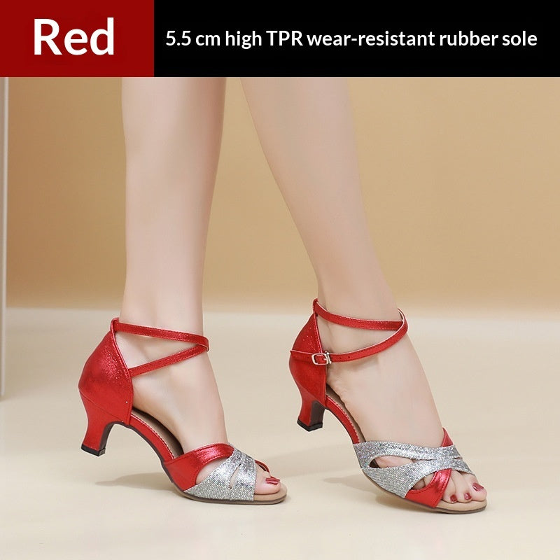 Women's Faux Suede Latin Dance Shoes – Ballroom Heels with Soft Rubber Sole