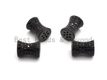 Load image into Gallery viewer, Black CZ Pave On Black Hourglass Spacer Beads, Big Large Hole Spacer Beads, Cubic Zirconia Drum Barrel Space Beads, 10x13mm, SKU#C89