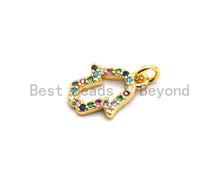 Load image into Gallery viewer, Cute CZ Colorful Micro Pave Hollow Hamsa Hand Pendant, Hamsa Hand Shaped Pave Pendant, Gold plated, 9x12mm, Sku#F733