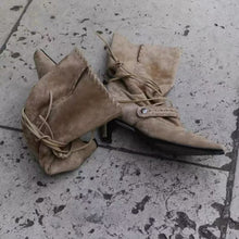 Load image into Gallery viewer, Women's Square Toe Western Boots | Chunky Heel Cross-Tie Tassel Mid-Calf Boots