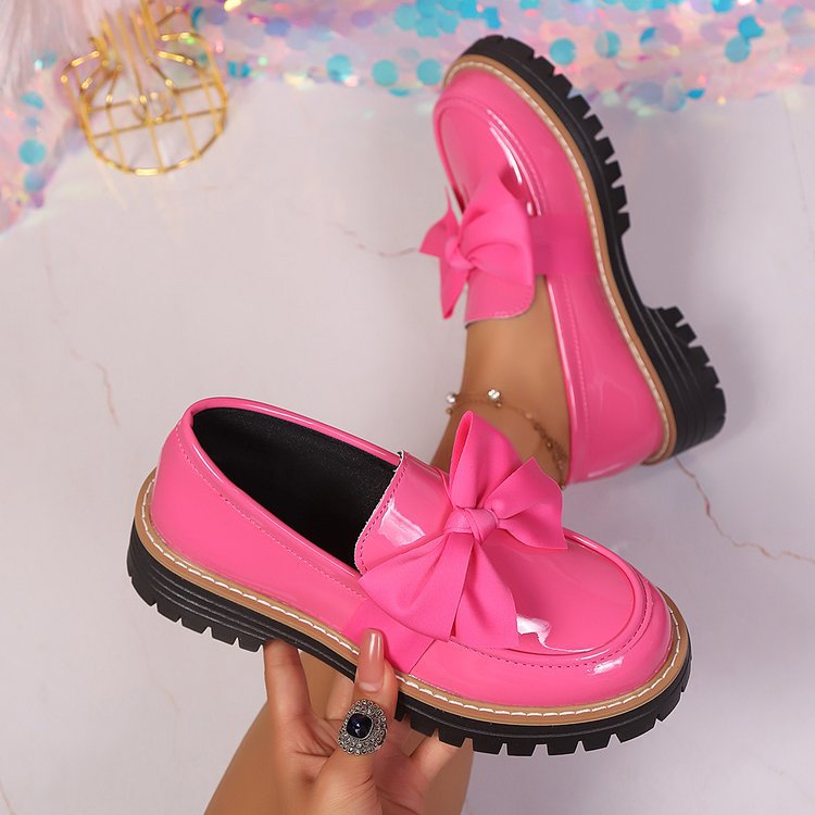 Women's Bow Tie Chunky Heel Pumps - Slip-On Round Toe Loafers