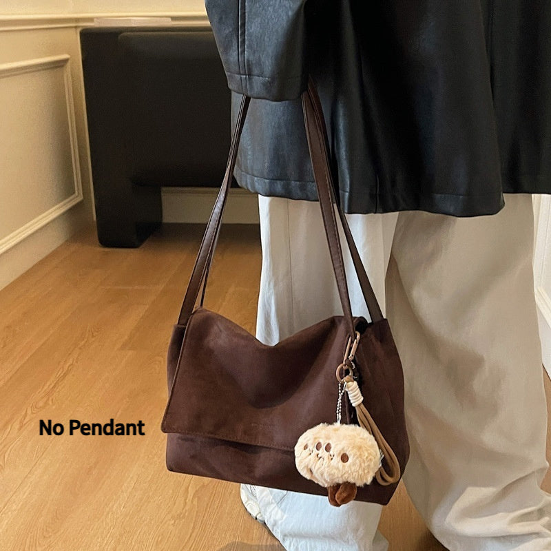 Retro High-Capacity Suede Shoulder Bag – Casual & Commuter Handbag for Women