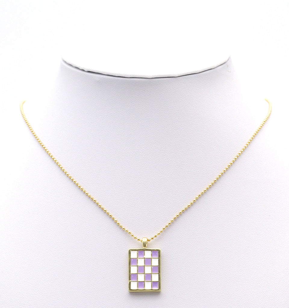 Enamel Checkboard Rectangle Pendant, Sku#F1517