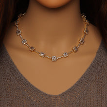 Load image into Gallery viewer, Gold Silver Square CZ Link Statement Necklace, Sku#A116