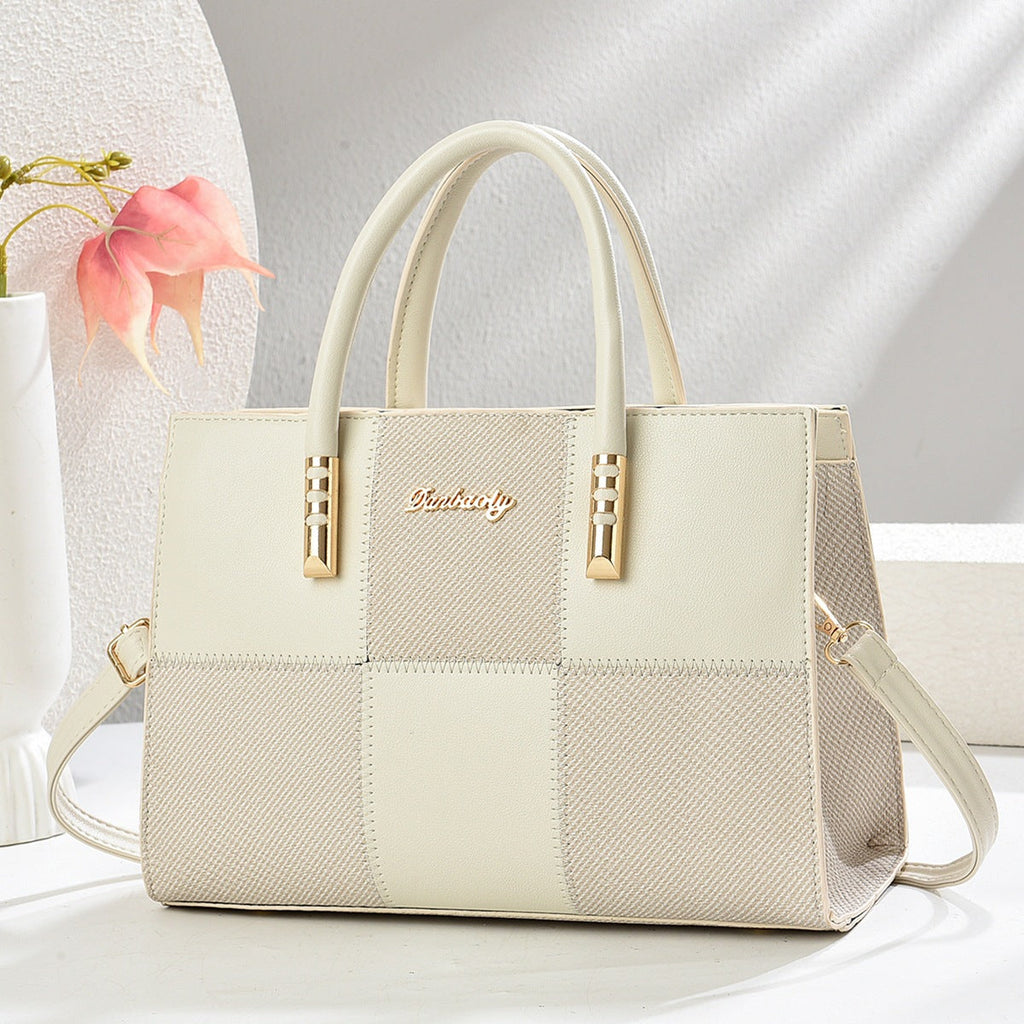 Women's Large Capacity Patchwork Tote Bag - Stylish Color Block Shoulder Handbag