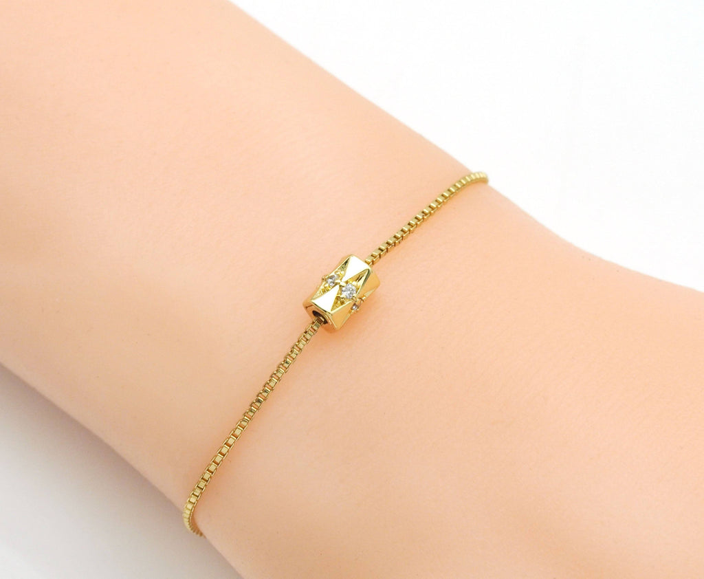 CZ Pave Gold Silver CZ Tube Spacer Beads, Sku#B343