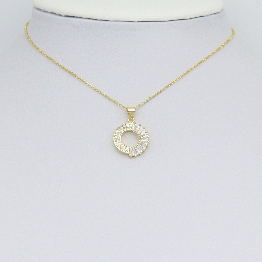 Baguette CZ Gold Round Donut Ring Charm Pendant, Sku#LK1072