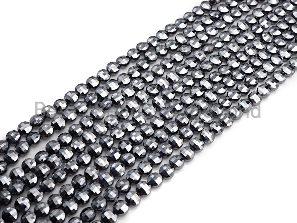 Natural Tera Hertz Checker Board Cut Coin Shape beads, 4mmTu