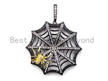 Load image into Gallery viewer, CZ Micro Pave Spide Web Pendant, CZ Spider Halloween Charm, Silver/Gold/Rose Gold/Gunmetal Color, 37x46mm, 1pc,SKU#F299
