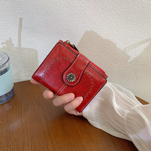 Load image into Gallery viewer, Women's Vintage Oil Leather Wallet - Floral Embossed Short Bifold with RFID Protection