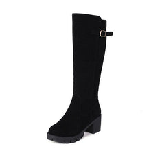 Load image into Gallery viewer, Women's Plus-Size Chunky Heel High-Top Boots | Suede Belt Buckle Winter Boots