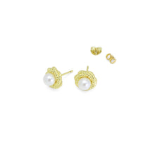 Load image into Gallery viewer, Rose Flower Pearl Stud Earrings, Sku#A163