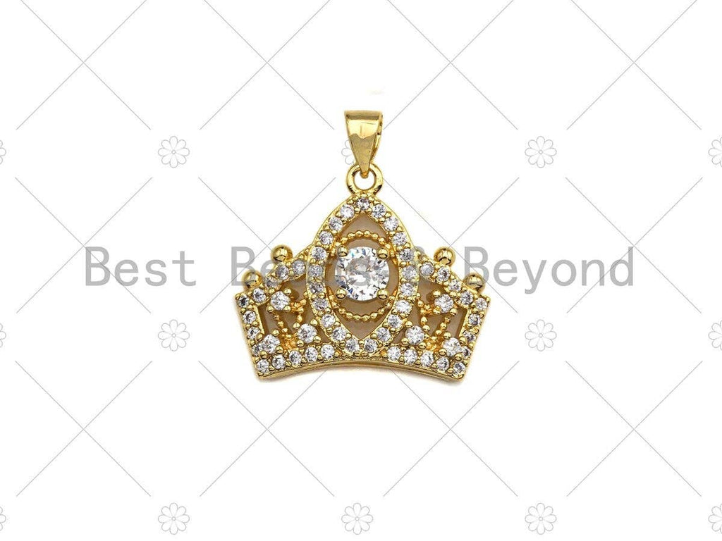 18K Gold Micro CZ Pave Crown Pendant, Gold Crown Charm, Queen Crown Beads, Jewelry Findings, 20x24mm,sku#LK43