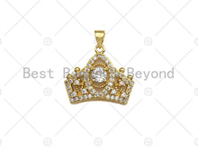 Load image into Gallery viewer, 18K Gold Micro CZ Pave Crown Pendant, Gold Crown Charm, Queen Crown Beads, Jewelry Findings, 20x24mm,sku#LK43