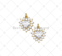 Load image into Gallery viewer, Big Clear CZ Micropave Lace Heart Shape Pendant, 18K Gold Filled Heart Charm,Necklace Bracelet Charm Pendant,18x20mm, Sku#F1437