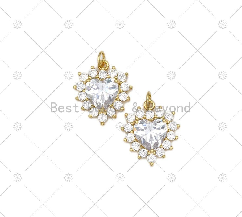 Big Clear CZ Micropave Lace Heart Shape Pendant, 18K Gold Filled Heart Charm,Necklace Bracelet Charm Pendant,18x20mm, Sku#F1437