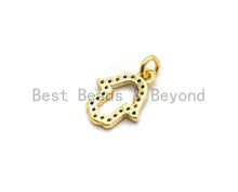 Load image into Gallery viewer, Cute CZ Colorful Micro Pave Hollow Hamsa Hand Pendant, Hamsa Hand Shaped Pave Pendant, Gold plated, 9x12mm, Sku#F733