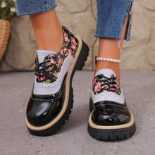 Load image into Gallery viewer, Women's Chunky Heel Lace-Up Casual Fashion Shoes | Black &amp; Beige