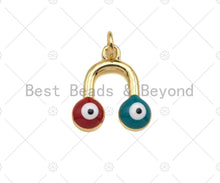 Load image into Gallery viewer, 18k Dainty Gold U Shape With Enamel Evil Eye Pendant/Charm, Colorful Enamel Evil Eye Charm, Necklace Bracelet Charm,14x15mm, Sku#LK247