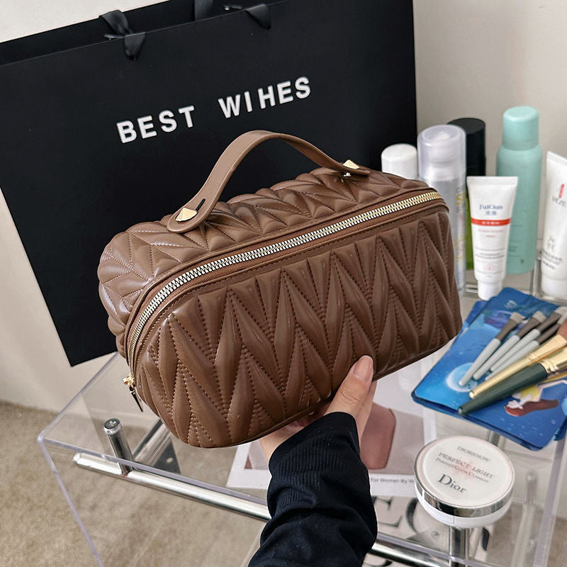 Geometric Print Waterproof Tote Bag - High Capacity PU Leather Storage Bag for Women