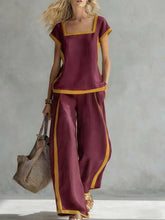 Load image into Gallery viewer, Square-Neck Three-Quarter Sleeve Loose Top &amp; Pants Two-Piece Set