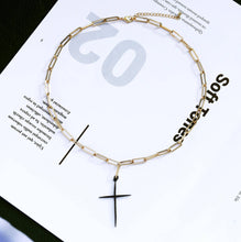 Load image into Gallery viewer, Medium Paperclip Chain Thin Cross Necklace, sku#CL09
