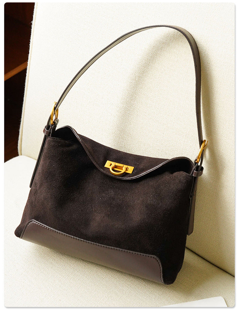 Sophisticated Suede Women's Tote Bag - Genuine Leather Handbag with Multiple Compartments