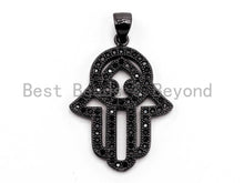 Load image into Gallery viewer, Black CZ Pave On Black Micro Pave Hamsa Hand Pendant/Charm,Cubic Zirconia Pendant,Fashion Jewelry Findings, 20x27mm, sku#F380