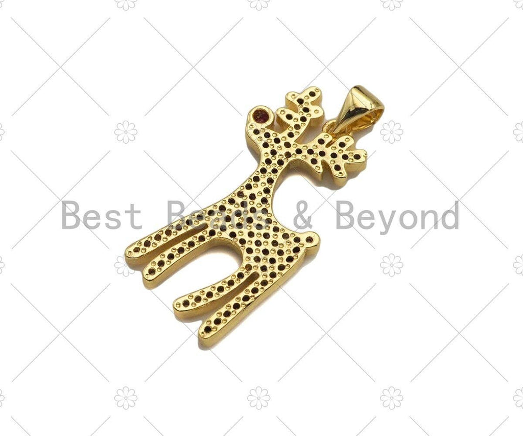 CZ Micro Pave 18k Gold Reindeer Shape Pendant, Cubic Zirconia Pendant, Christmas Charm, CZ Micro Pave Pendant, 28x14mm, Sku#LK209