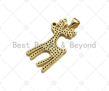Load image into Gallery viewer, CZ Micro Pave 18k Gold Reindeer Shape Pendant, Cubic Zirconia Pendant, Christmas Charm, CZ Micro Pave Pendant, 28x14mm, Sku#LK209