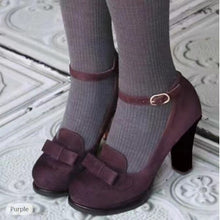 Load image into Gallery viewer, Women's Suede Peep-Toe Stiletto Pumps with Bow &amp; Buckle Ankle Strap | High Heel Dress Shoes