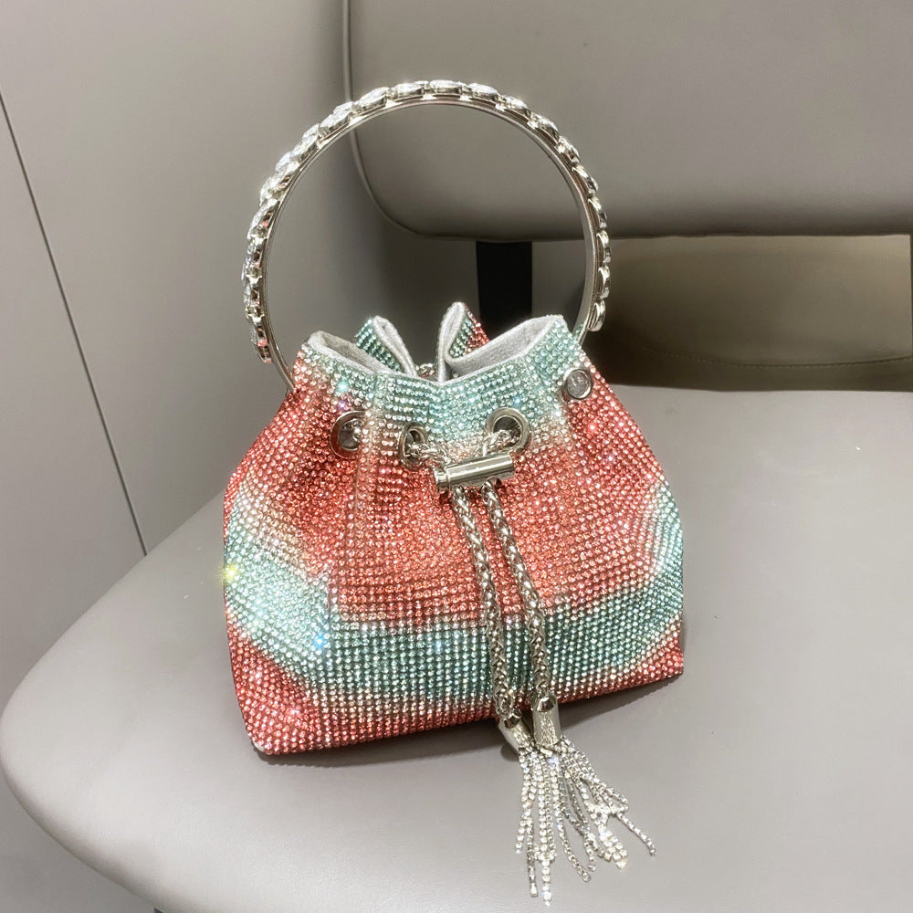 Diamond-Embellished Handle Tote Bag with Convertible Crossbody Strap | Women's Bucket Bag
