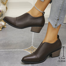 Load image into Gallery viewer, Slip-On Pointed-Toe Chunky Heel Pumps – PU Leather, Plus Size EU 35–43 | Women's Work &amp; Formal Heels