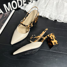 Load image into Gallery viewer, Women's Pointed-Toe Open-Heel Chunky Heel Shoes | T-Strap Buckle High Heels