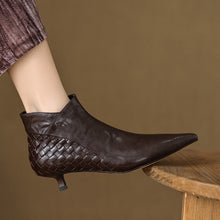 Load image into Gallery viewer, Women's Woven Full-Grain Sheepskin Ankle Boots | Pointed Toe Side Zipper Low Heel