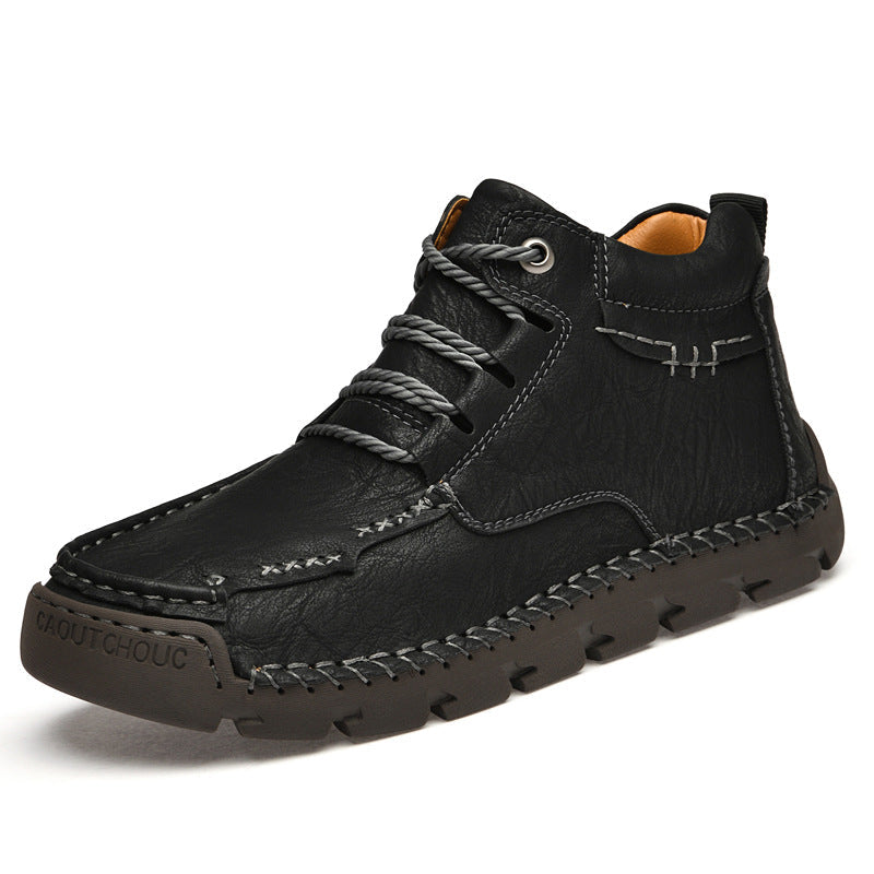 Men's Retro Casual Velvet Warm Cotton Shoes | Thick Sole Lace-Up Sneakers | Black Brown Khaki