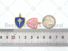 Load image into Gallery viewer, Micro Pave CZ North Star On Colorful Enamel Shield Shape Pendant,18K Gold Field Enamel CZ Star Charm,Enamel Jewelry,24x18mm,Sku#L591