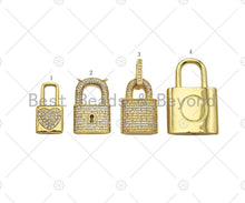 Load image into Gallery viewer, CZ Micro Pave Lock Shape Pendant,Cubic Zirconia Gold Charm,Necklace Bracelet Charm Pendant,12x24mm/16x25mm/26x32mm/23x38mmmm,Sku#LK288